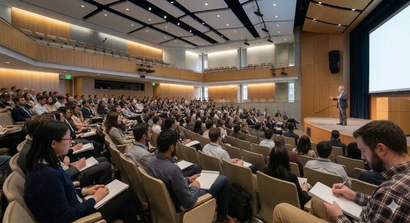 Top down view of a large conference crowd